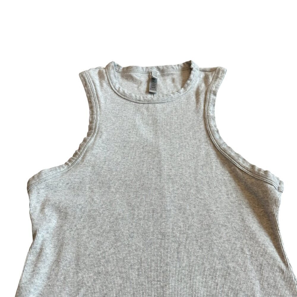 Skims Grey Ribbed Stretch Bodycon Dress Mini Crew Neck Lounge Size 2X Women's - Picture 2 of 9